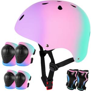 Kids Bike Helmet for 3-5-8-14+ Age Girls and Boys, Kids Helmet with Knee Pads Elbow Pads Wrist Guards,Ventilation Multi-Sport Scooter Rollerblading Skateboarding Cycling Medium