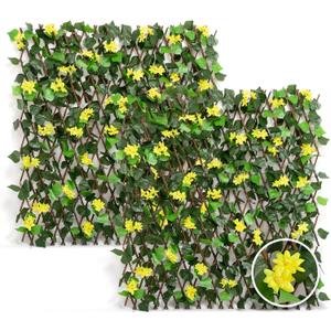 DOEWORKS Expandable Fence Privacy Screen for Balcony Patio Outdoor, 2PCS Faux Ivy Fencing Panel for Backdrop Garden Backyard Home Decorations (Yellow)