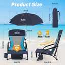 Homcosan Portable Low Folding Beach Chair with Detachable Umbrella - Lightweight Camping Chair for Adults with Cup Holder & Storage Pocket, Carry Bag Included (Navy & Blue), 1 Pack