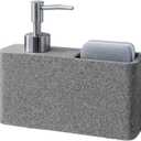 Havara Kitchen Soap Dispenser with Sponge Holder, Granite Resin Kitchen Sink Organizer, One-Handed Non-Slip Soap Pump, Stone Gray Countertop Caddy