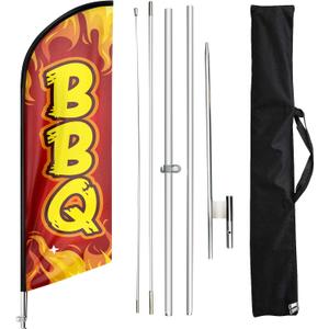 BBQ Feather Flag, 11 Foot Swooper Flag Kit with Ground Stake for Business, Red