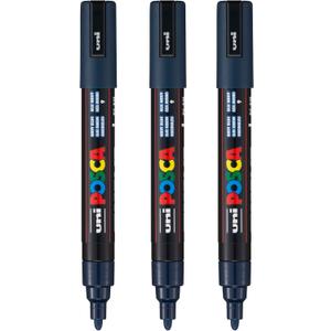 posca PC-5M Water-Based Paint Markers, Reversible Medium Tip (1.8-2.5mm), Navy Blue, 3 Count