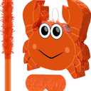 Seenelling Crab Piata 3D Ocean Birthday Decoration with a Blindfold and Bat for Kids Girls Boys Gift Holiday Piata Party Baby Shower Supplies