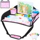 COOLBEBE Kids Travel Tray for Toddler Car Seat, Travel Tray for Airplane, Toddler Car Seat Lap Tray, Carseat Table Tray for Kids Travel Activities (Pink Unicorn)