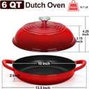 TeamFar Cast Iron Bread Dutch Oven, 6 Qt Enameled Dutch Oven Pot for Sourdough Bread Baking, with Tall Dome Lid & Round Base Pan, Self-Basting & Even-Heating, Heavy-Duty & Non-stick, Red