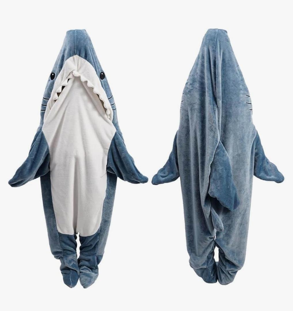 Shark Blanket Hoodie Onesie for Adult & Kid, Wearable Shark Sleeping Bag, Soft Cozy Onesie Costume. M