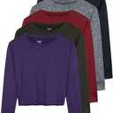 Real Essentials 3 Pack: Women's Dry Fit Crop Top - Long Sleeve Crew Neck Stretch Athletic Tee M