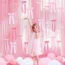 40Pcs Pink Bow Wall Decor, DIY Bow Photo Backdrop, Ribbon Bows Garland, Pink Bows Party Decor for Women Girls Birthday, Baby Shower, Bachelorette Wedding Party, Room Bedroom Decor