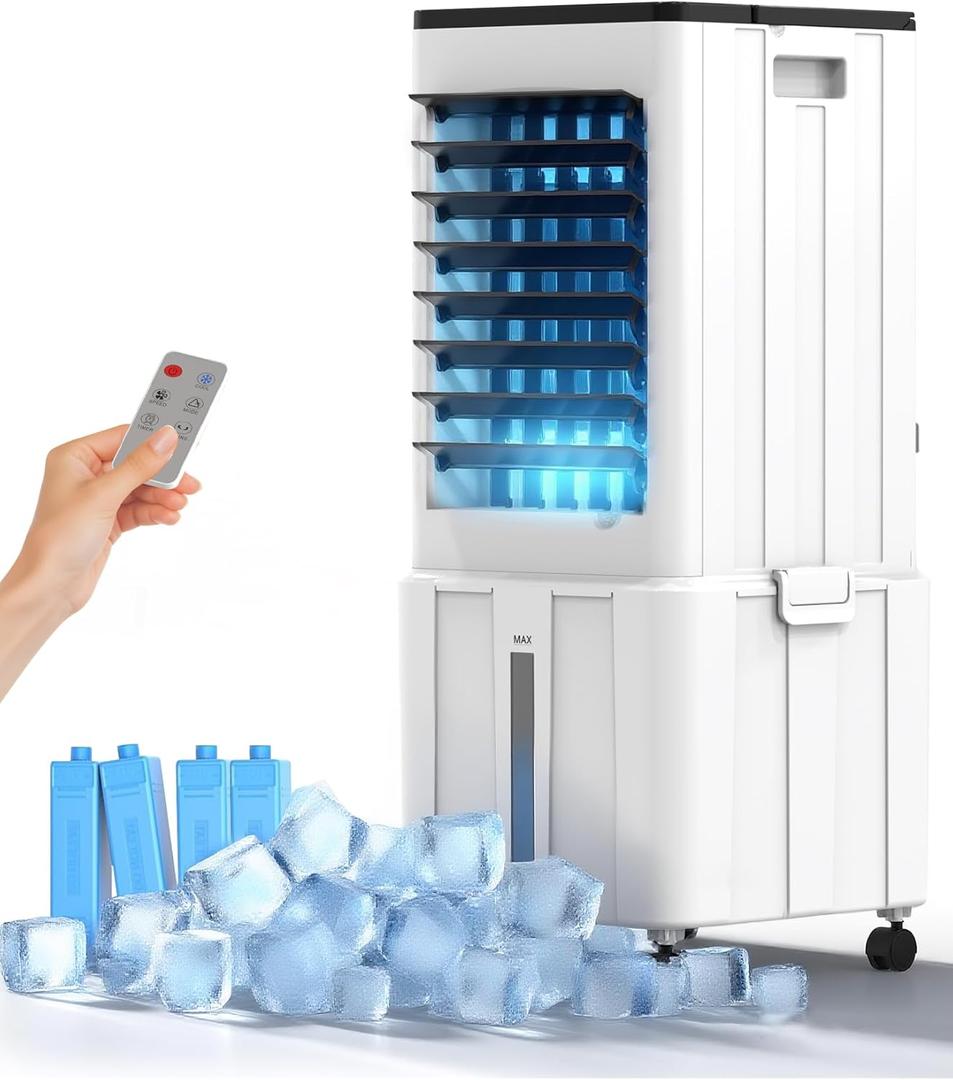 Windowless Portable Air Conditioners, 3.6 gal Removable Water Tank,4 Ice Packs, 4 Modes & 3 Speeds,12H Timer Oscillating Swamp Cooler for Room no Windows, Bedroom, Living Room (white&black)