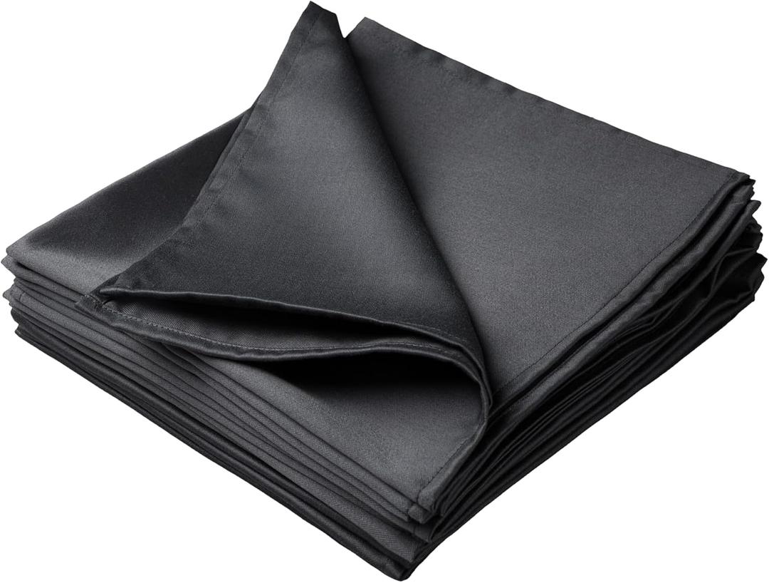 Premium CVC Napkin, Plain Satin Weave  Luxury Cloth Napkin for Hotels, Fine Dining & Events, 22"x22", Black, Set of 12