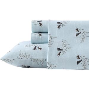 Eddie Bauer - Flannel Sheets King Size, Anti-Pilling & Wrinkle Resistant Cotton, Touchably Soft for All-Season Comfort - Bed Sheets with Matching Pillowcases & Fitted Sheet (Dog Friends Blue)