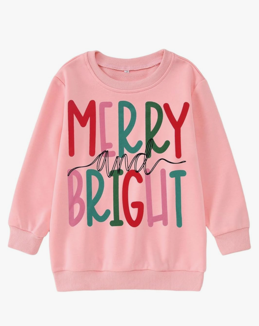 MODNTOGA Kids Boy Girl Merry and Bright Crewneck Sweatshirt Merry Christmas Sweatshirt Retro Xmas Long Sleeve Pullover Tops XL