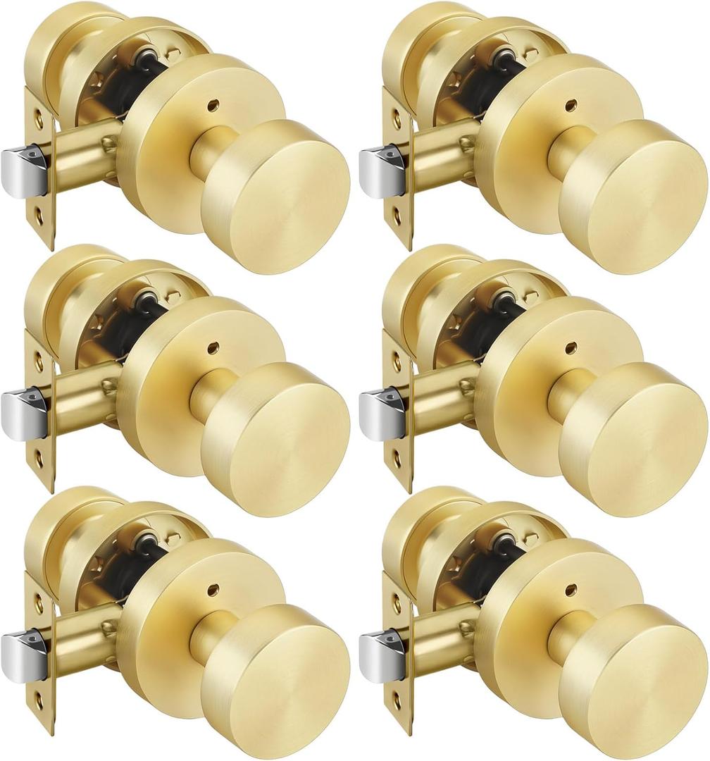 Goldenwarm Gold Door Knobs Interior, Zinc Alloy Round Ball Brushed Gold Privacy Door Knobs for Bedroom, Bathroom, Modern Heavy Duty Interior Doorknobs - 6 Pack