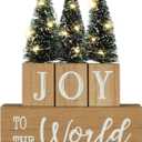 Christmas Tree Decorations for Home LED Lighted JOY to the World Decor with Time Farmhouse Winter Wooden Blok Vintage Rustic Sign for Table House Kitchen Holiday Xmas