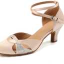 AOQUNFS Women Ballroom Latin Dance Shoes Salsa Closed Toe 1920s Party Dance Performance Shoes,Model L157, 9.5