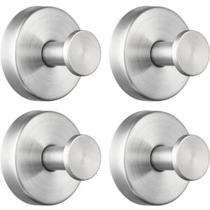 Suction Cup Hooks for Shower/Bathroom Heavy Duty Removable for Towels, Robes, Loofah - No Drill Stainless Steel Hooks for Glass, Mirror, Tile, Kitchen (4-Pack) Brushed Nickel