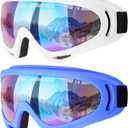 COOLOO Ski Goggles, 2 Pack Snow Goggles Snowboard Goggles for Men Women Kids - UV Protection Foam Anti-Scratch Dustproof (One Size, 04.white/Blue)