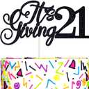 2 x It's Giving 21 Cake Topper, Bruh I'm 21, Legal AF, Death to My Teen, Funny 21st Birthday Party Decorations Supplies for Men Women, Black Glitter