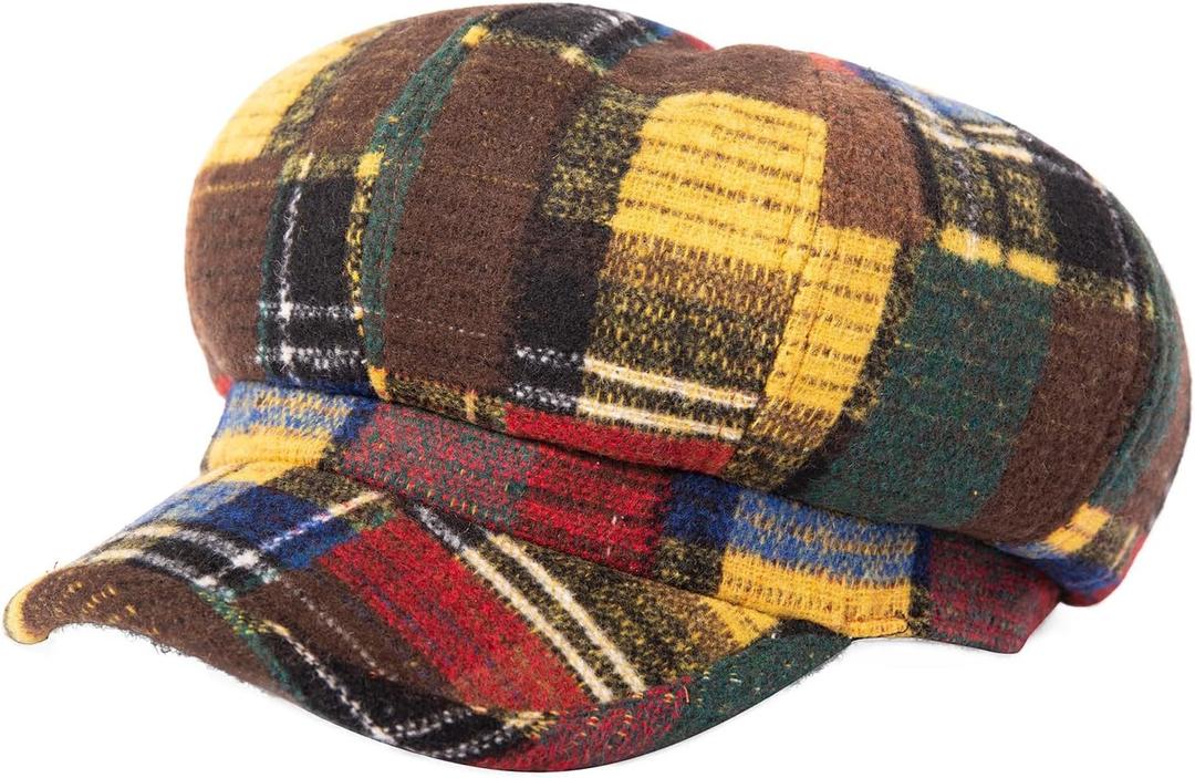 Comhats Wool Fashion Newsboy Hats for Women Winter Warm Pageboy Cabbie Cap Beret (Medium, 67145_orange Plaid)