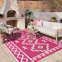Uphome Outdoor Rug Waterproof 8×10, Large Reversible Pink Scalloped Patio Plastic Straw Rugs, Foldable Modern RV Camping Outside Carpet Mat for Pool Back Yard Deck Picnic, 8 x 10 ft