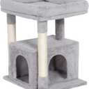 Cat Tree for Large Cat, 19 * 15.8in Large Perch Bed for Adult Cats, 23.6in Cat Tower with Scrathing Post, Cat Condo with 2-Door for Indoor Cats, Light Gray