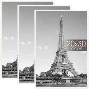 upsimples 20x30 inches Picture Frame White 3 Pack, Scratch-Proof Poster Frames 20 x 30 inches for Photo Gallery - Slide-In Strips, Horizontal or Vertical Wall Mounting