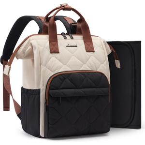 LOVEVOOK Small Diaper Bag Backpack, Mini Baby Bag for Girl Boy with Changing Pad, Diaper Backpack for Mom Dad with Stroller Buckles (Medium, Beige-Black-Brown)