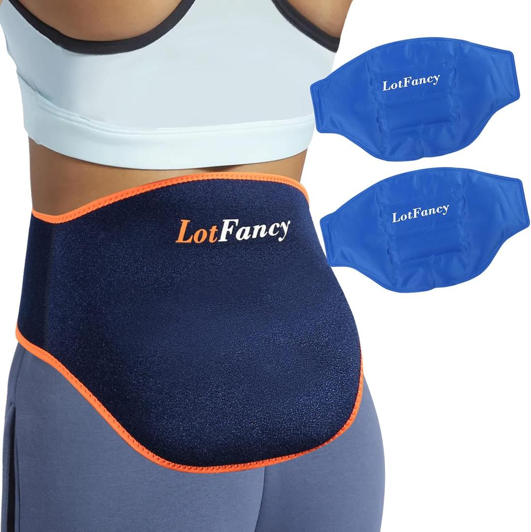 LotFancy Ice Pack for Back Pain Relief, 2 Gel Hot Cold Packs with Wrap for Lower Back Waist Hip Lumbar Abdomen Sciatica Tailbone Pain, Reusable Cooling Heating Therapy Compress
