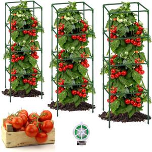 3 Pack Square Tomato Cages for Garden, 41.5 x 14 x 14 Inches Tomato Trellis Plant Support Cage for Potted Plants, Heavy Duty Plant Stakes for Raised Garden Bed Climbing Vegetables Flower