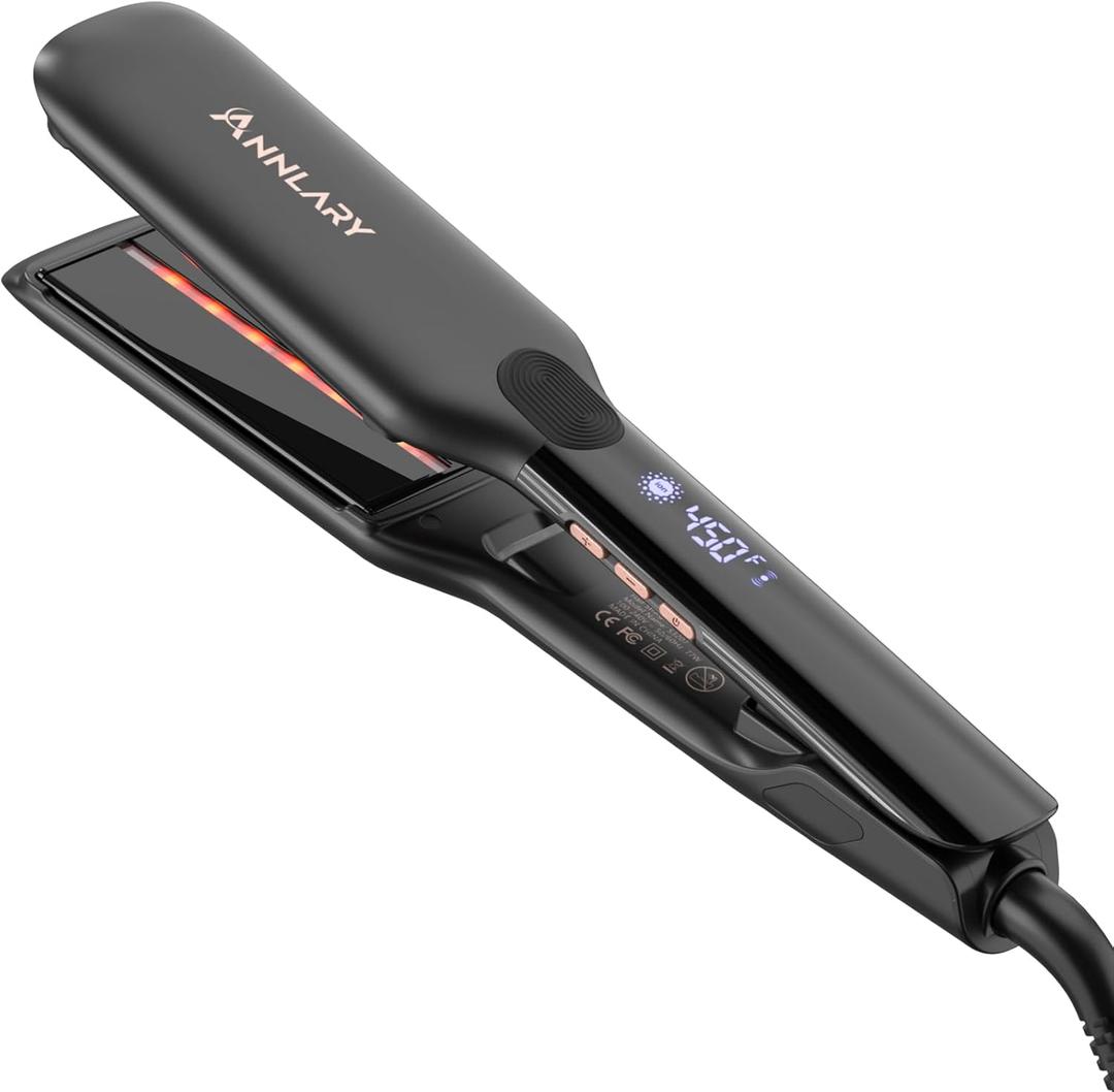 Hair Straightener, 1.75 Inch Flat Iron with Infrared and Ionic Technology, Titanium Plate with Ceramic Coating Dual Voltage Straightener with Heat-Resistant Silicone for All Hair Types
