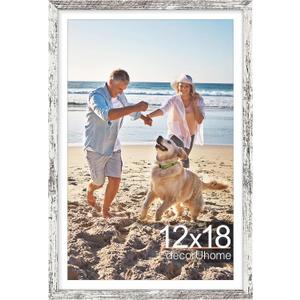 decorUhome 12x18 Picture Frame, Display Pictures 11x17 with Mat or 12x18 without Mat, Wall Mounting Photo Frame, Distressed White, 1 Pack