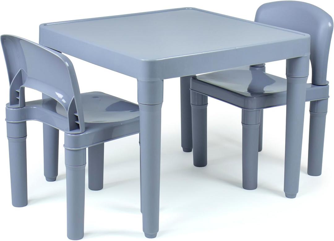 Humble Crew Kids Plastic Table and Chair Set, Toddler Activity Table with 2 Chairs, Lightweight Easy-Clean Kids Desk for Play, Snacks & Crafts, Indoor Outdoor Playroom Furniture, Grey/Grey, Onesize