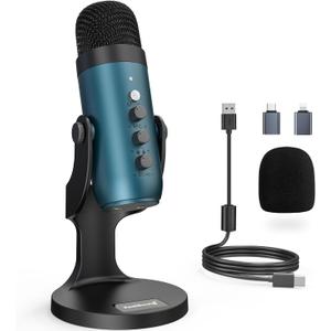 ZealSound USB Condenser Microphone,Computer PC Gaming Mic,Plug&Play Microphones for PS 4&5.Monitor Adjust&Volume Control,Mic Gain Control,Mute Button for TikTok,YouTube Podcast on Mac&Windows(Teal)