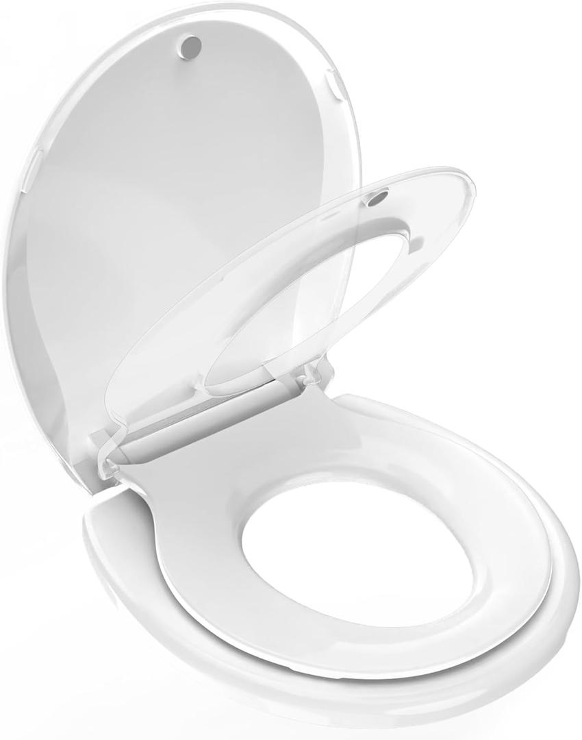 Toilet Seat with Toddler Seat, Potty Training Toilet Seat Round 2 in 1 Soft Close Quiet No Slapping, Magnetic Absorption, Easy to Install and Clean,White