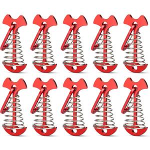 10pcs Deck Peg Deck Anchors with Carabiners, Aluminium Tie Down Tent Stakes,Rope Tightener with Spring Buckle Fishbone Anchor Pegs with Spring Buckle for Outdoor Camping Hiking