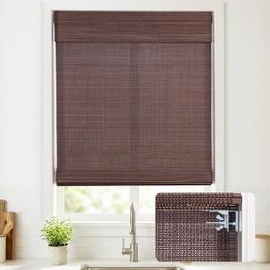 UNISHADES No Drill Cordless Bamboo Roman Shades, 26×64 in, Coffee