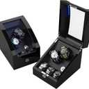 TRIPLE TREE Double Watch Winder+ 3 Soft Leather Watch Pillows LED Automatic Watches Winding Box Wood Shell Mechanical Watch Shaker Japanese Quiet Motor Watch Spinner Case Fit Lady and Man Watches