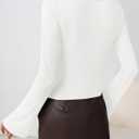 ZESICA Women's Long Bell Sleeve Shirts 2026 Fall Going Out Asymmetrical Crop Tops Slim Fit Ribbed Ruched Y2K Clothes (White, L)