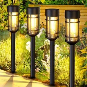 6 Pack Solar Pathway Lights Outdoor, Waterproof Solar Lights Outdoor with Metal & Glass Design - Auto On/Off, Long-Lasting, Landscape Lighting for Garden, Yard, Lawn, Driveway, Walkway (Black)