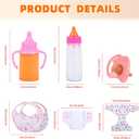 CARANOVO Baby Doll Accessories Set 7 Pcs Feeding and Caring Set with Magic Disappearing Bottles, Pacifier, Diapers and Bibs Doll Pretend Play Gift for Kids