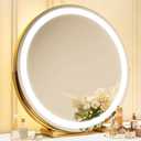 Gold Vanity Mirror, 18 Inch Lighted Makeup Mirror with Smart Touch 3 Colors Dimmable, Tabletop, 360 Rotation