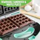 GreenLife Electric Waffle Sandwich Maker, Toaster, Panini Press with Healthy Ceramic Nonstick Plates, Perfect for Tuna Melts, Crispy Rice, Grilled Cheese, LED Indicator Light, PFAS-Free, Turquoise