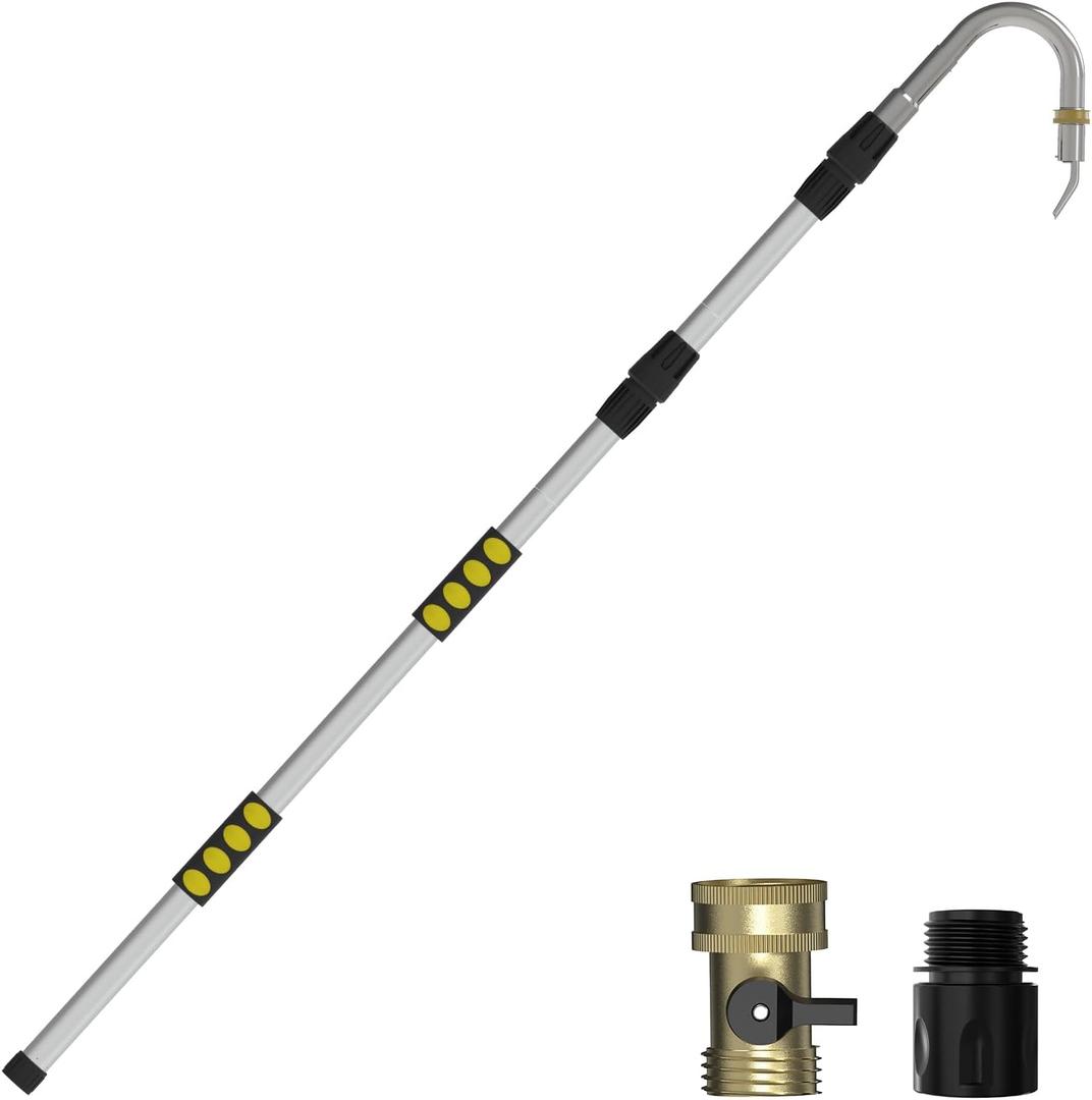 LAANPOLE Gutter Cleaning Tools from The Ground, 24FT Reach Rain Cleaner with Bendable Wand and Quick Connect Adapter for Garden Hose, 16FT
