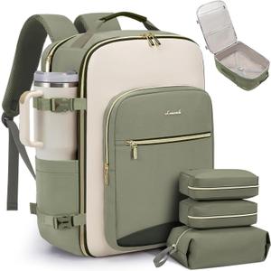LOVEVOOK 40L Travel Backpack for Women & Men, Airline Approved Carry On Luggage with 3 Packing Cubes, TSA Overnight Bags, Waterproof Personal Item Bag, Weekender Essentials Backpacks fits 17" Laptop, 40L-4Pcs, Light Green-beige-olive Green
