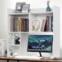 Desktop Bookshelf 36" Tall, White Desk Hutch for Computer Desk, 4-Tire Wood Desk Shelf Storage Organizer for Office Home, Large