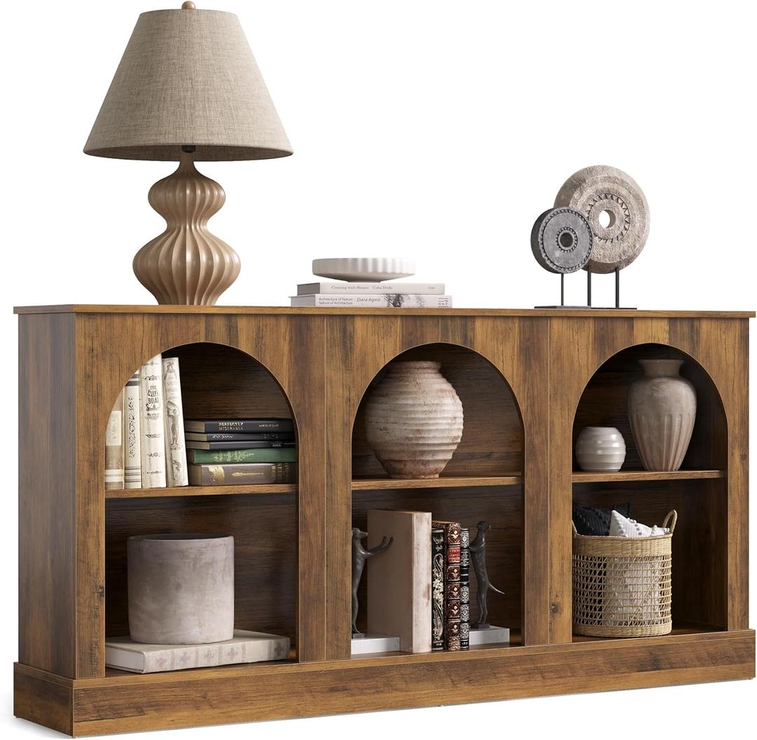 LITTLE TREE 63" Modern Console Sofa Table with 3-Tier Storage, Wooden Rectangular Foyer Table, for Entrance, Hallway, Living Room, Rustic Brown