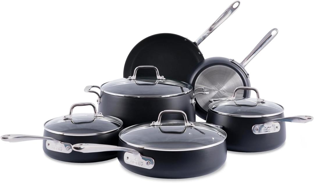 All-Clad HA1 Expert Hard Anodized Nonstick Cookware Set (10 Piece) Pots, Frying Pans, Dishwasher-Safe, Oven-Safe Up to 500F Compatible with All Stovetops (Gas, Electric & Induction) - Black