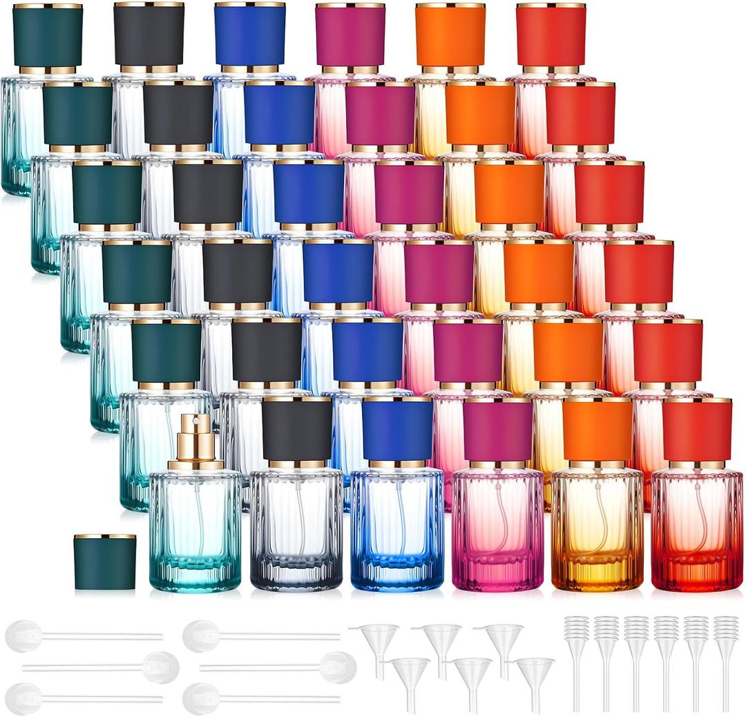 Teenyyou 36 Pcs 30/50/100ml Empty Glass Perfume Bottles Bulk Pack for Perfume Makers Refillable Atomizer Cologne Bottles DIY Vintage Fragrance Packaging Glass Bottling Supplies (Multicolor,30 ml)