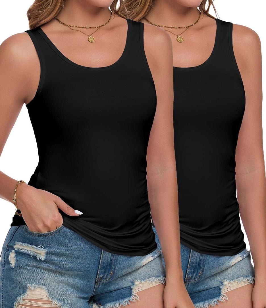 wirarpa Women's Tank Tops Micro Modal Summer Women's Camis Undershirts 2 Pack, Size S (Black)