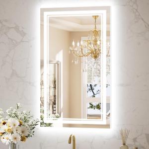 Keonjinn LED Bathroom Mirror 40 x 24 with Frontlit and Backlit, Stepless 3 Colors Temperature & Dimmable Vanity Mirror, UL Listed LED Driver, Double Light Strips, Tempered Glass Mirror with Lights